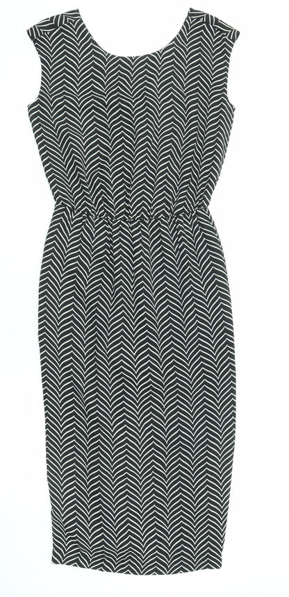 NEXT Womens Black Geometric Polyester A-Line Size 6 Round Neck Pullover