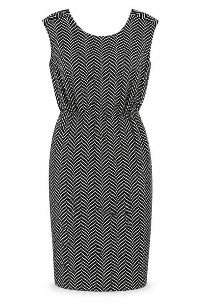 NEXT Womens Black Geometric Polyester A-Line Size 6 Round Neck Pullover