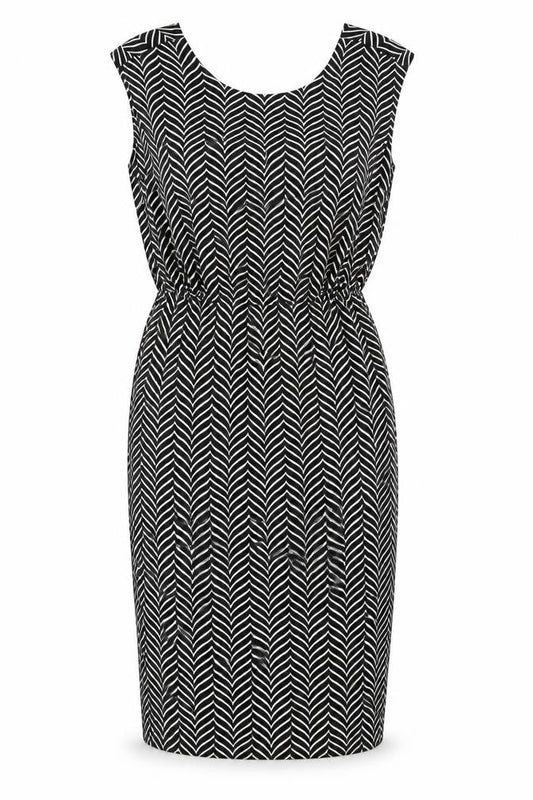NEXT Womens Black Geometric Polyester A-Line Size 6 Round Neck Pullover