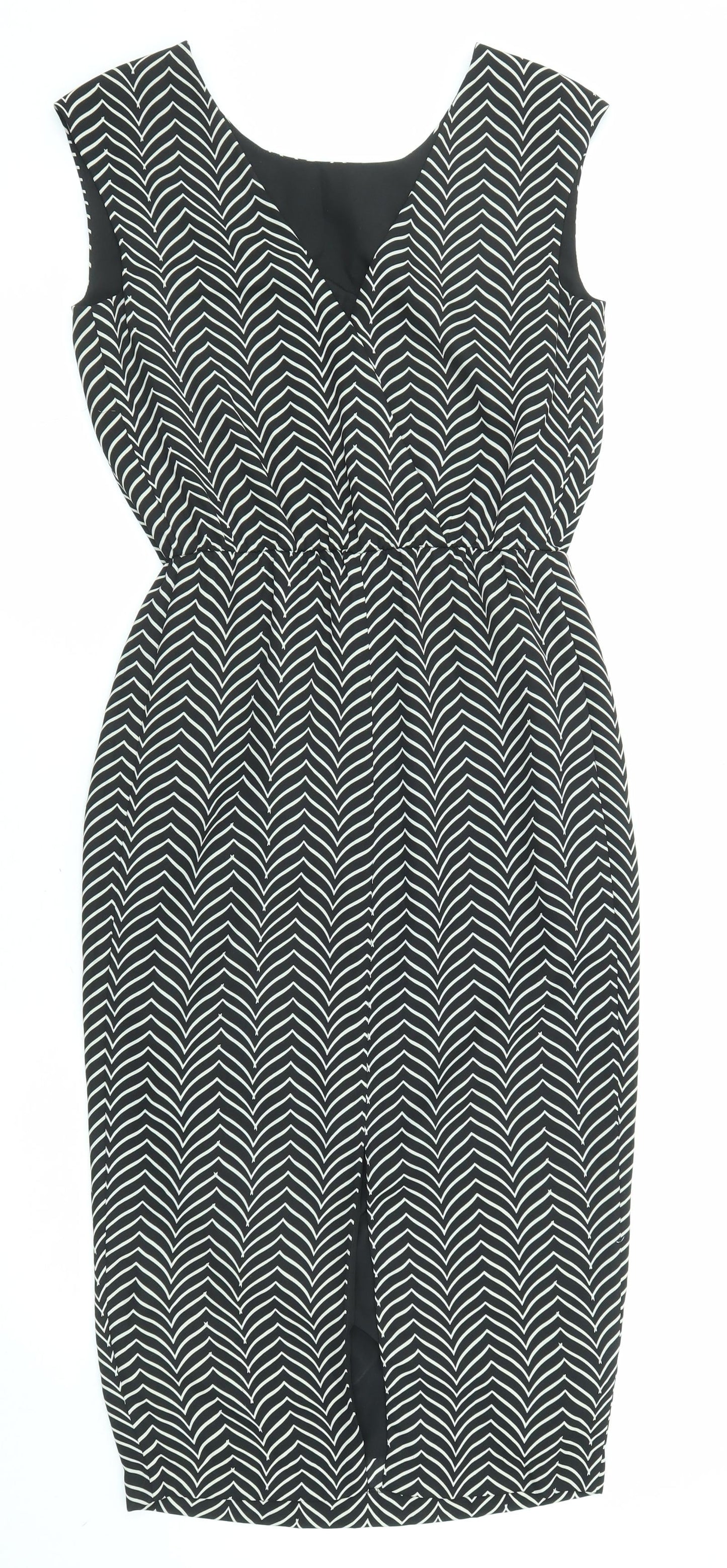 NEXT Womens Black Geometric Polyester A-Line Size 6 Round Neck Pullover