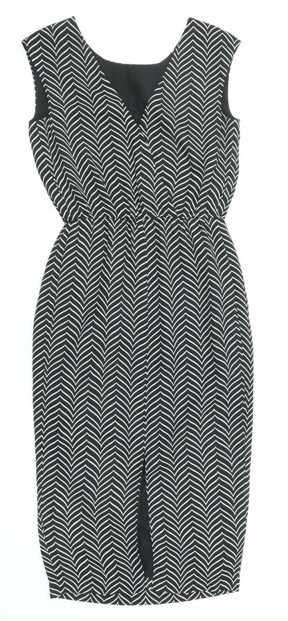 NEXT Womens Black Geometric Polyester A-Line Size 6 Round Neck Pullover