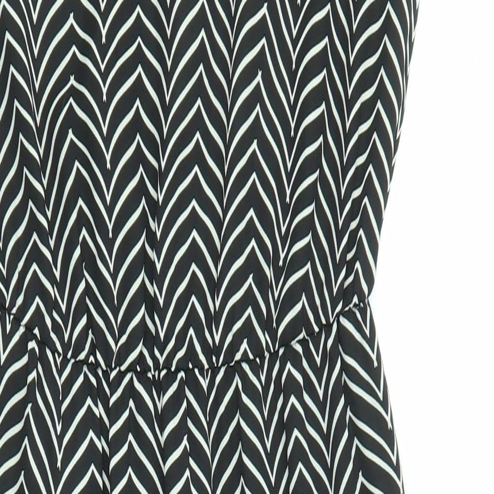 NEXT Womens Black Geometric Polyester A-Line Size 6 Round Neck Pullover