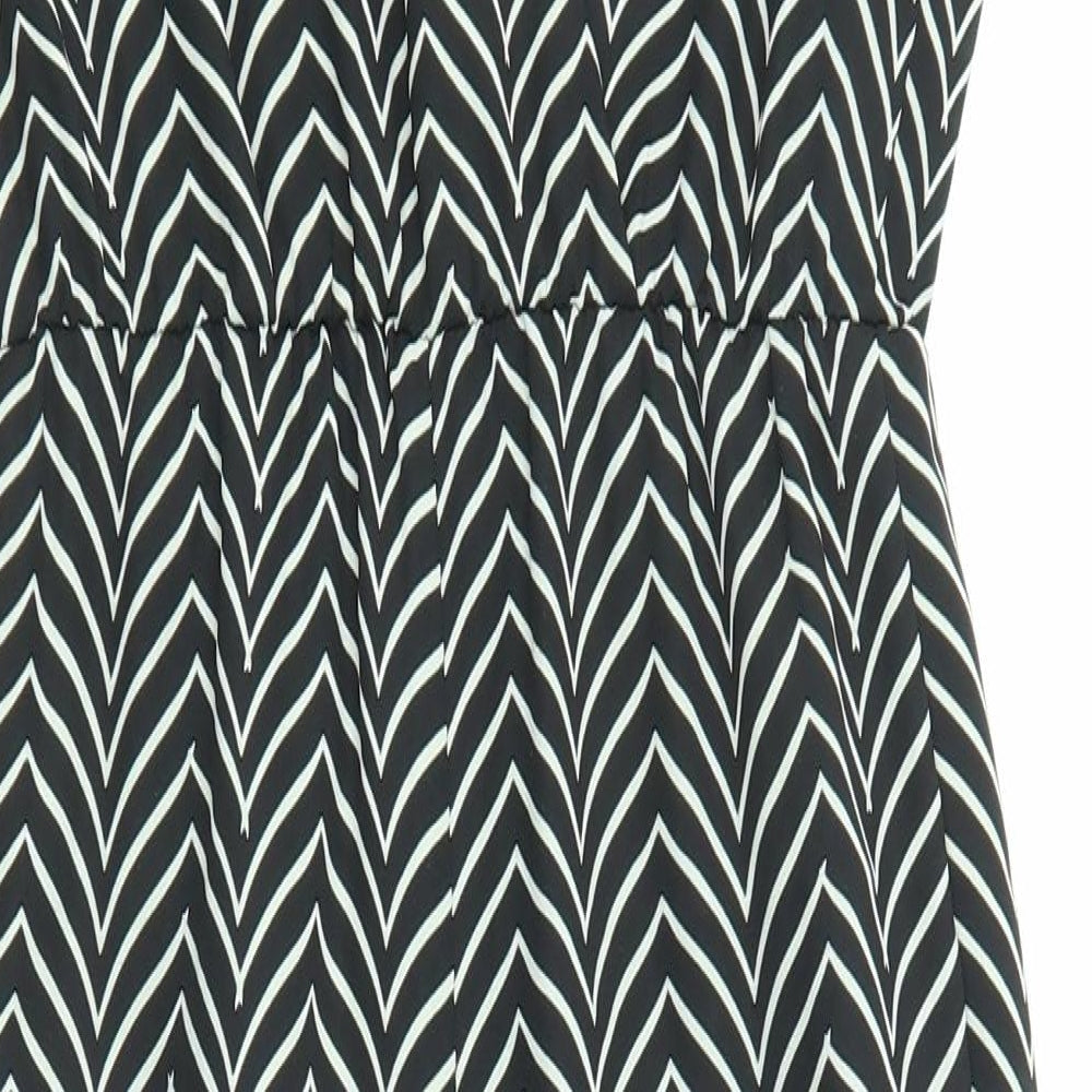 NEXT Womens Black Geometric Polyester A-Line Size 6 Round Neck Pullover