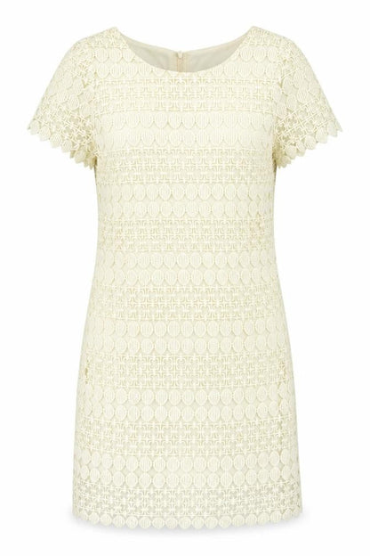 Yumi Womens Beige Geometric Cotton Shift Size M Boat Neck Zip