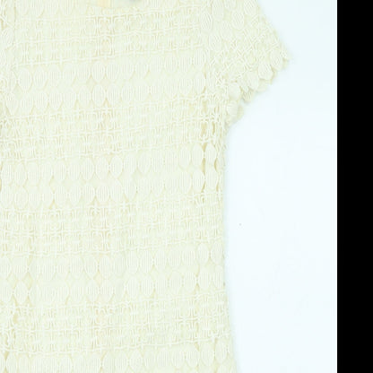 Yumi Womens Beige Geometric Cotton Shift Size M Boat Neck Zip