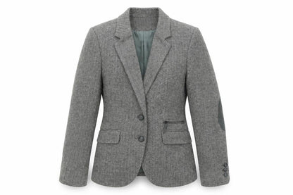 Front view of Vackrox women’s grey wool jacket blazer, size UK 8