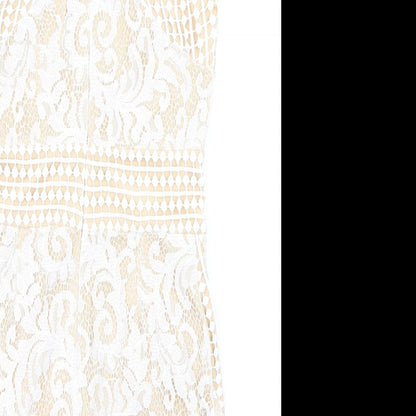 PRETTYLITTLETHING Womens Beige Geometric Polyester Bodycon Size 8 Crew Neck Zip