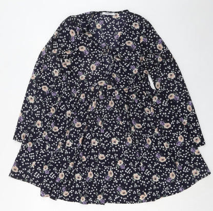 Glamorous Womens Blue Floral Polyester Trapeze & Swing Size 10 V-Neck Tie