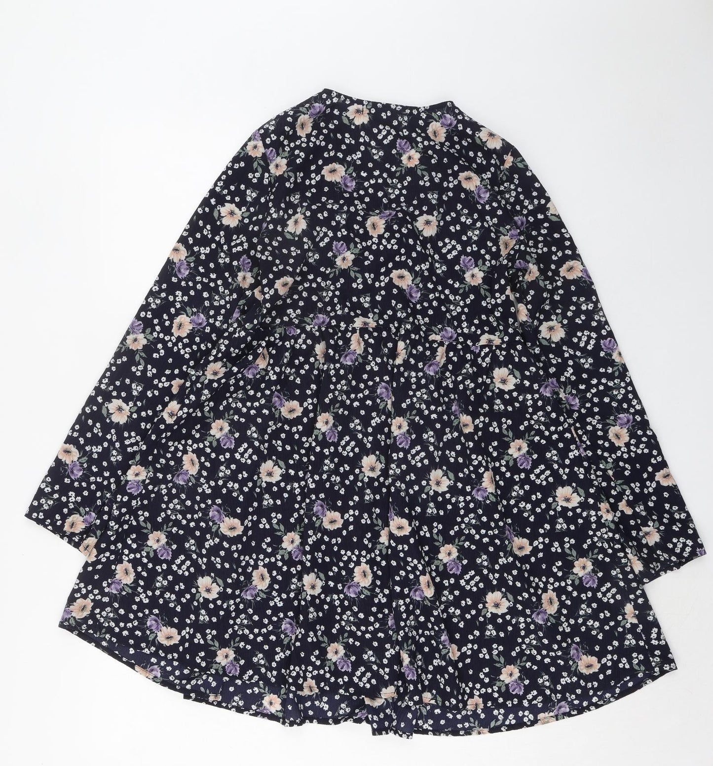 Glamorous Womens Blue Floral Polyester Trapeze & Swing Size 10 V-Neck Tie
