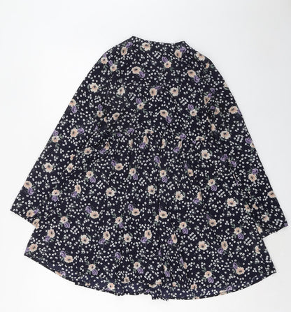Glamorous Womens Blue Floral Polyester Trapeze & Swing Size 10 V-Neck Tie