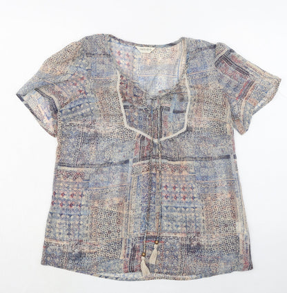 Womens UK Size 14 Indigo Multicoloured Basic Blouse
