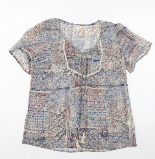 Indigo Womens Multicoloured Geometric Polyester Basic Blouse Size 14 V-Neck