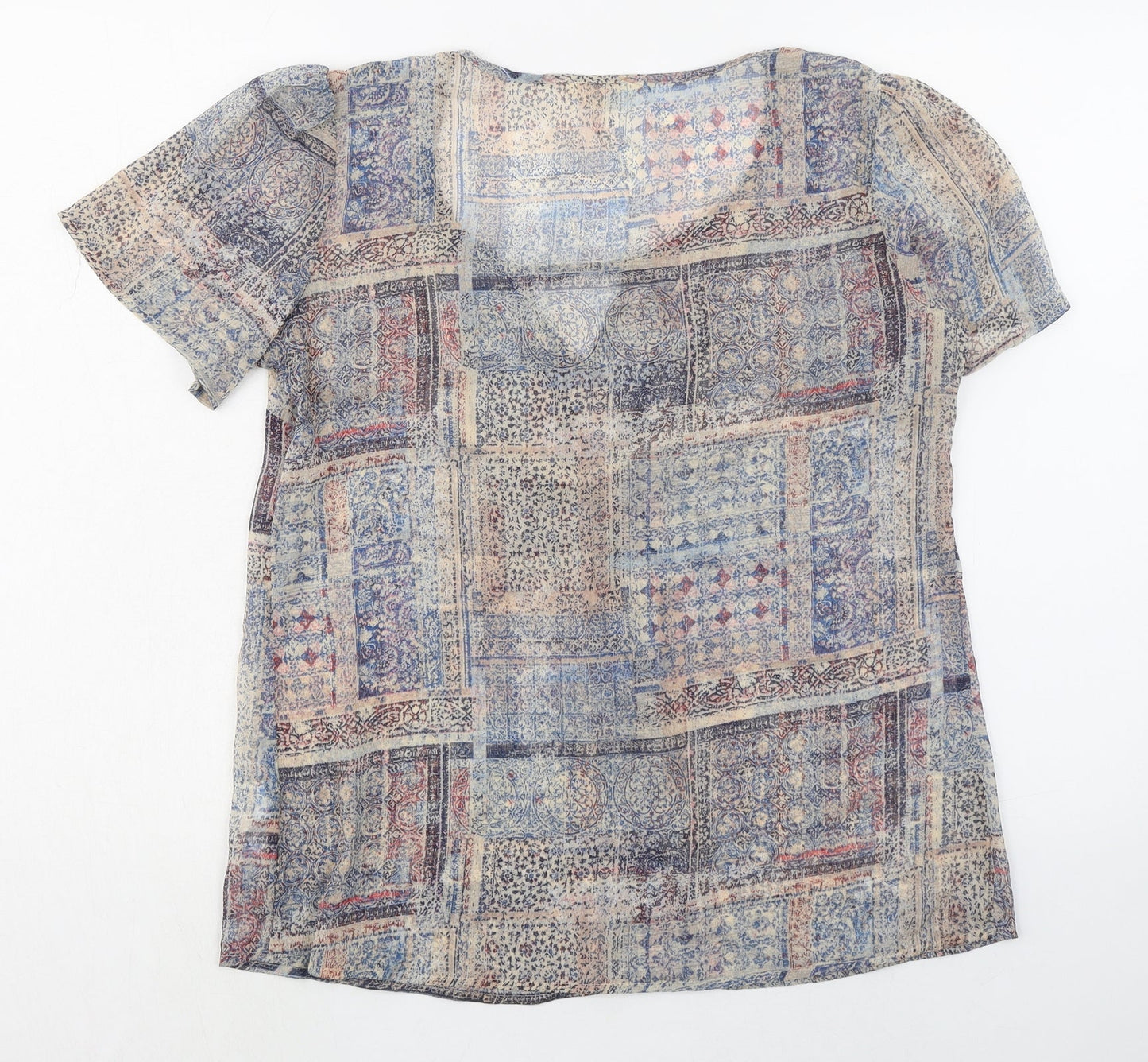 Womens UK Size 14 Indigo Multicoloured Basic Blouse