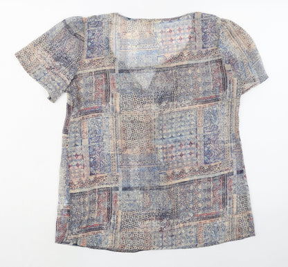 Womens UK Size 14 Indigo Multicoloured Basic Blouse
