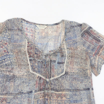 Womens UK Size 14 Indigo Multicoloured Basic Blouse