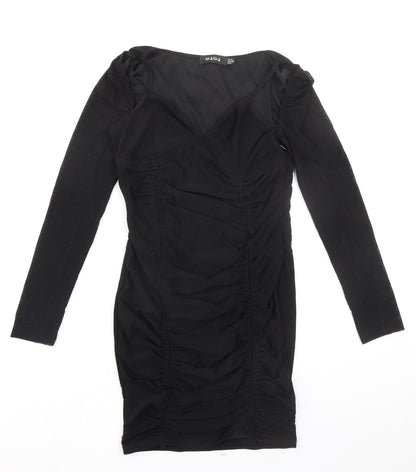 Naanaa Womens Black Polyester Bodycon Size 10 V-Neck Zip