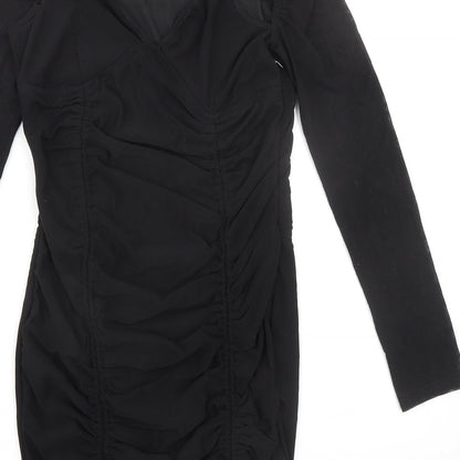 Naanaa Womens Black Polyester Bodycon Size 10 V-Neck Zip