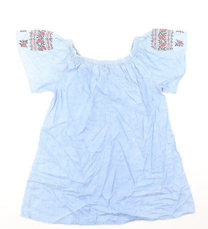 Boohoo Womens Blue 100% Cotton A-Line Size 10 Round Neck Pullover - Flower Detail