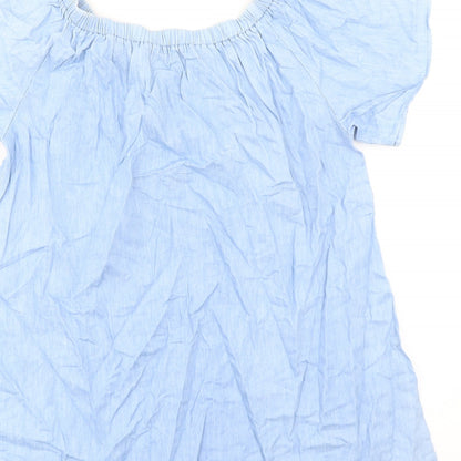 Boohoo Womens Blue 100% Cotton A-Line Size 10 Round Neck Pullover - Flower Detail