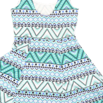 Divided by H&M Womens Multicoloured Geometric Polyester A-Line Size 8 Scoop Neck Pullover