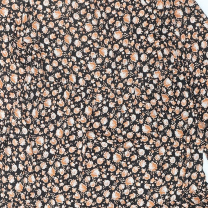 Zara Womens Black Floral Polyester Skater Dress Size S Round Neck Button