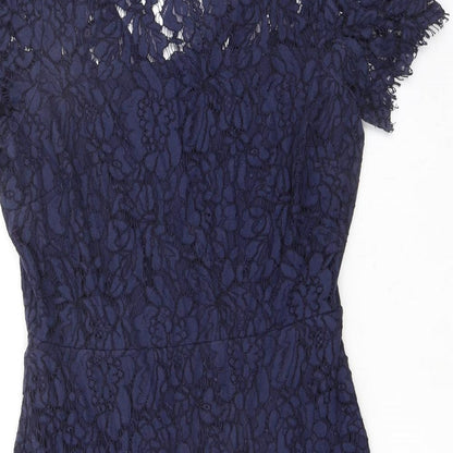 Wallis Womens Blue Floral Nylon A-Line Size 10 Boat Neck Zip