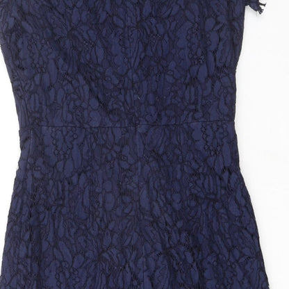 Wallis Womens Blue Floral Nylon A-Line Size 10 Boat Neck Zip