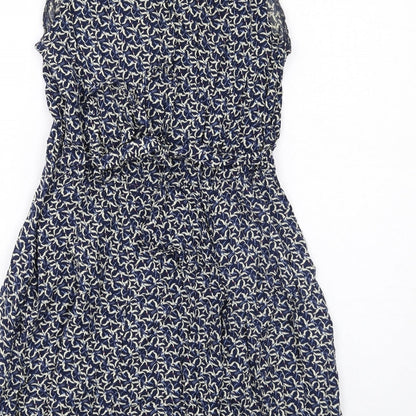 Louche Womens Blue Geometric Viscose Trapeze & Swing Size 12 V-Neck Zip