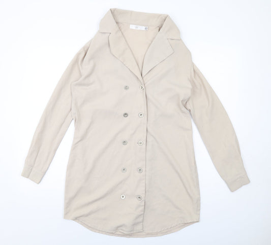 Missguided Womens Beige Polyester Jacket Dress Size 6 Collared Button