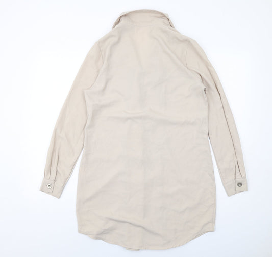 Missguided Womens Beige Polyester Jacket Dress Size 6 Collared Button