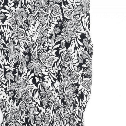 Marks and Spencer Womens Black Geometric Viscose A-Line Size 10 V-Neck Pullover