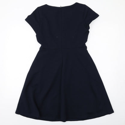 Yumi Womens Blue Polyester A-Line Size 10 Round Neck Zip
