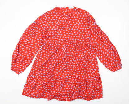 Marks and Spencer Girls Red Geometric Viscose Trapeze & Swing Size 13-14 Years Round Neck Zip - Heart Print