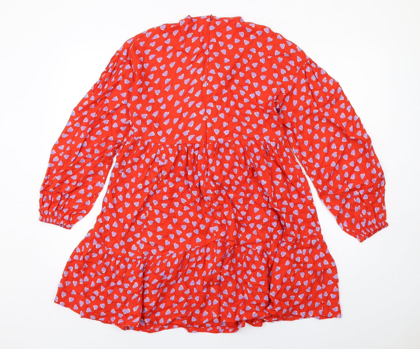 Marks and Spencer Girls Red Geometric Viscose Trapeze & Swing Size 13-14 Years Round Neck Zip - Heart Print