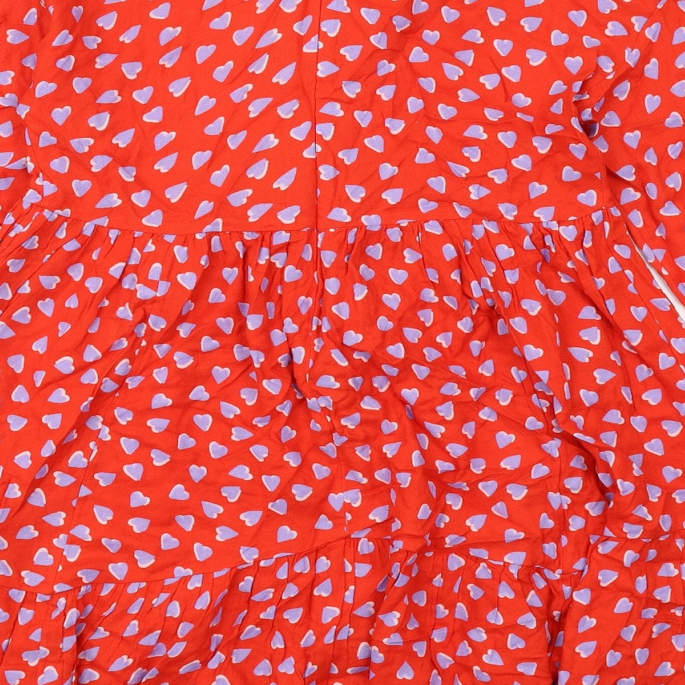 Marks and Spencer Girls Red Geometric Viscose Trapeze & Swing Size 13-14 Years Round Neck Zip - Heart Print