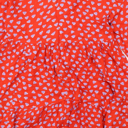 Marks and Spencer Girls Red Geometric Viscose Trapeze & Swing Size 13-14 Years Round Neck Zip - Heart Print