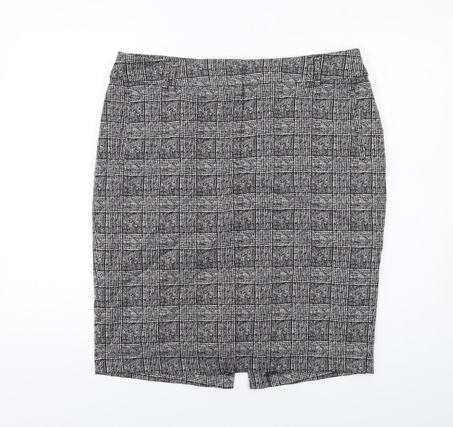 Marks and Spencer Womens Grey Plaid Polyester Straight & Pencil Skirt Size 16 Zip