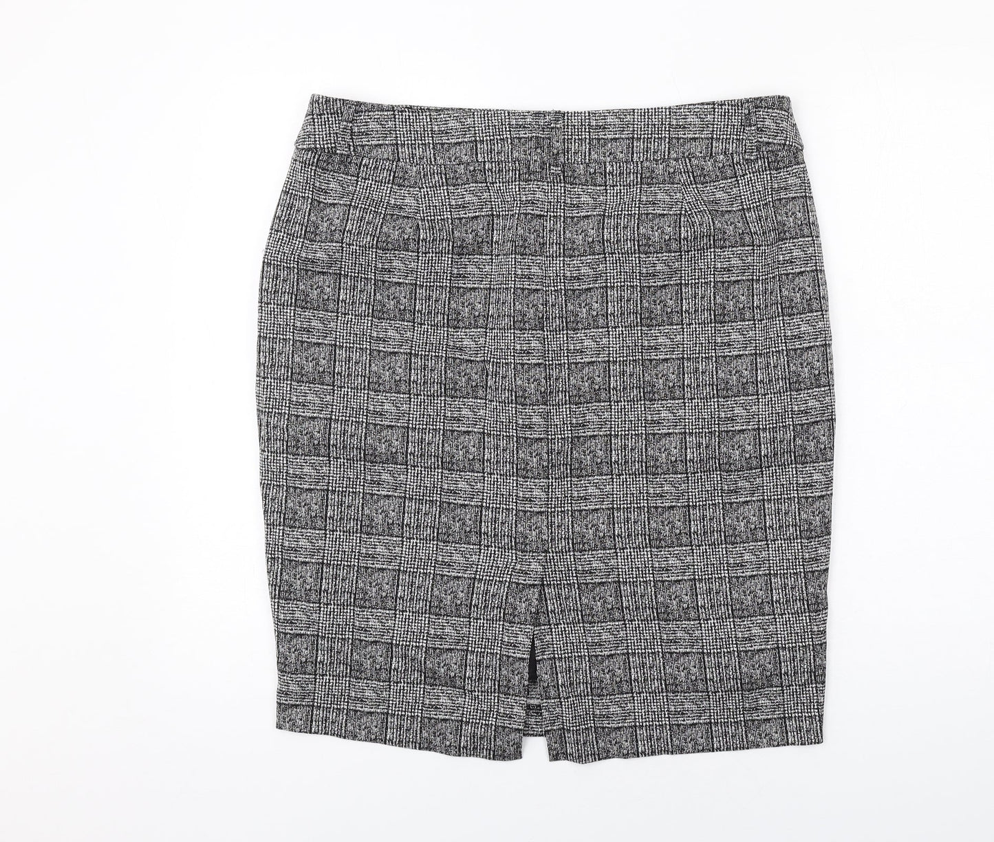 Marks and Spencer Womens Grey Plaid Polyester Straight & Pencil Skirt Size 16 Zip