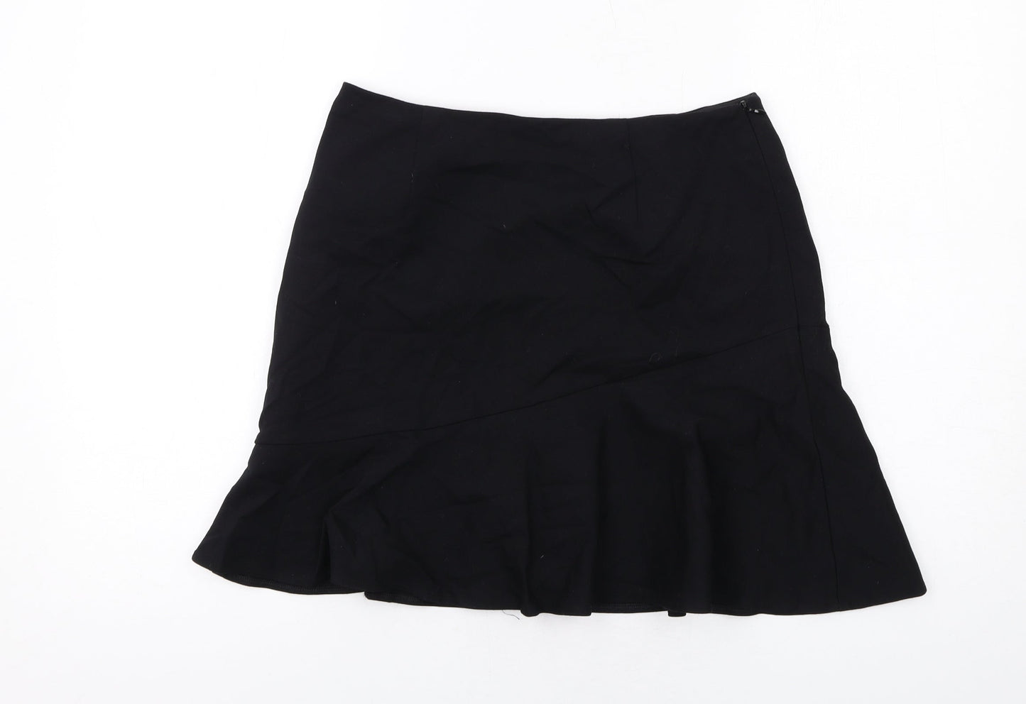 Marks and Spencer Womens Black Viscose Swing Skirt Size 10 Zip