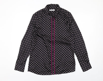 Classics Womens Black Geometric Polyester Basic Button-Up Size 8 Collared