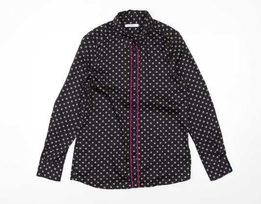 Classics Womens Black Geometric Polyester Basic Button-Up Size 8 Collared