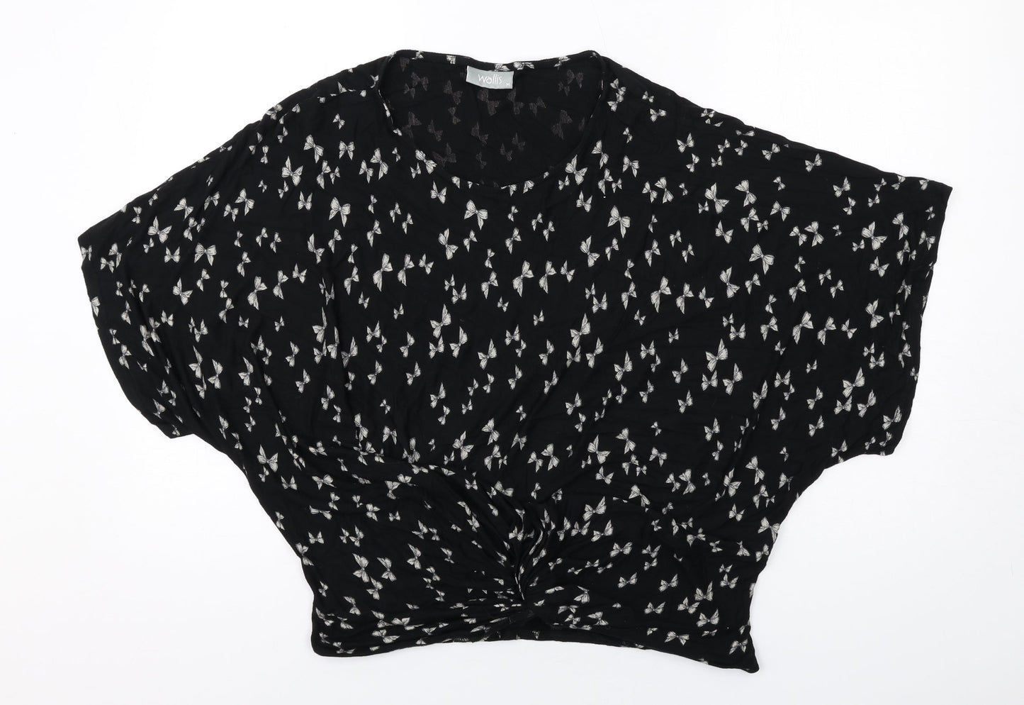 Wallis Womens Black Geometric Viscose Basic Blouse Size M Round Neck - Bow Print