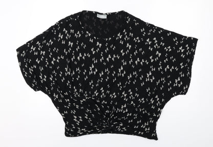 Wallis Womens Black Geometric Viscose Basic Blouse Size M Round Neck - Bow Print