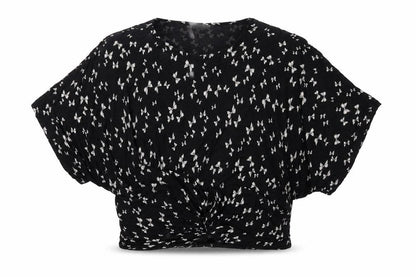 Wallis Womens Black Geometric Viscose Basic Blouse Size M Round Neck - Bow Print
