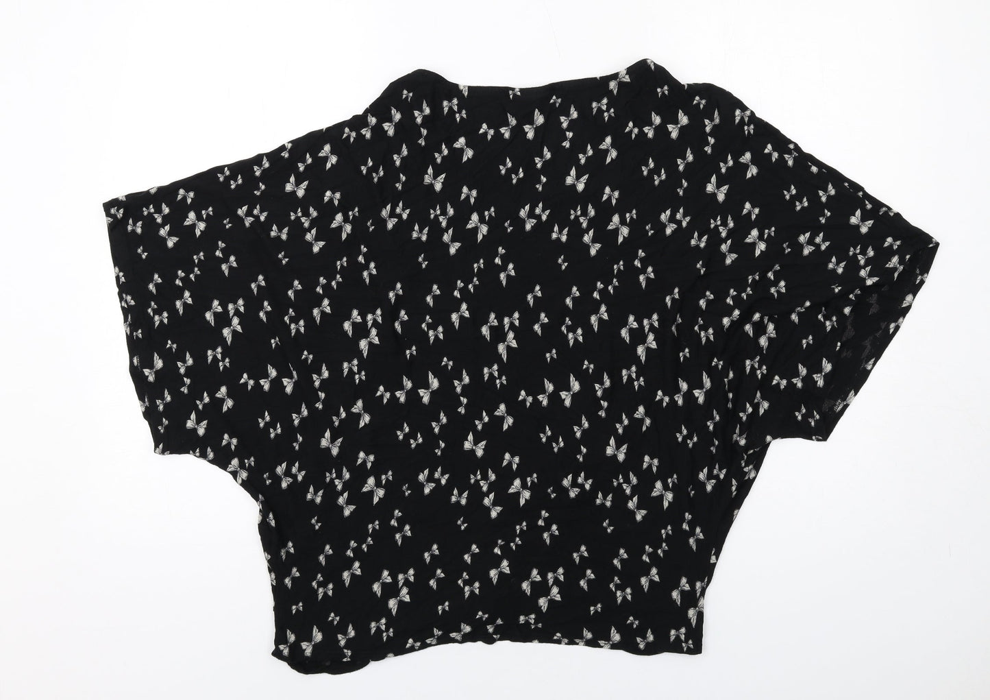 Wallis Womens Black Geometric Viscose Basic Blouse Size M Round Neck - Bow Print