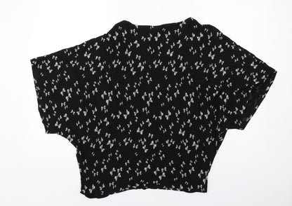 Wallis Womens Black Geometric Viscose Basic Blouse Size M Round Neck - Bow Print