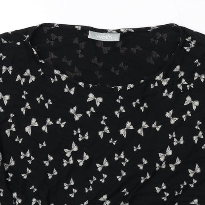 Wallis Womens Black Geometric Viscose Basic Blouse Size M Round Neck - Bow Print