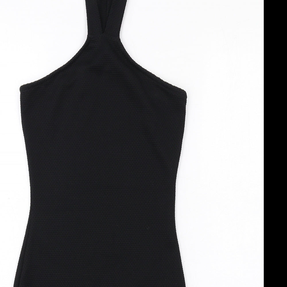 PRETTYLITTLETHING Womens Black Polyester Bodycon Size 6 V-Neck Pullover