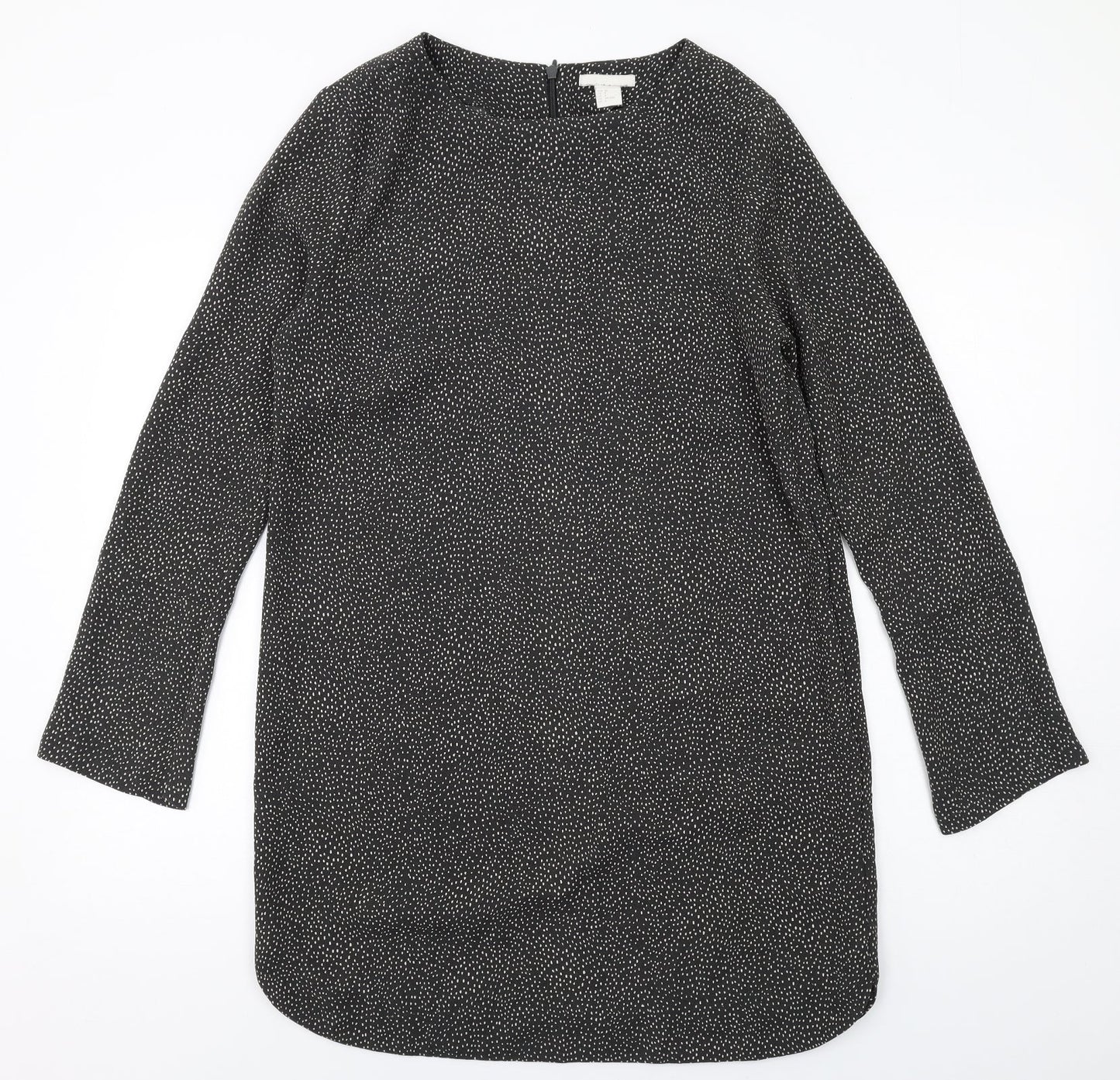 H&M Womens Grey Geometric Polyester A-Line Size 10 Round Neck Zip