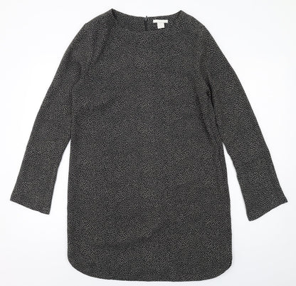 H&M Womens Grey Geometric Polyester A-Line Size 10 Round Neck Zip